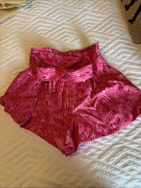 C/MEO Collective Pink Patterned High-Waist Belted Shorts